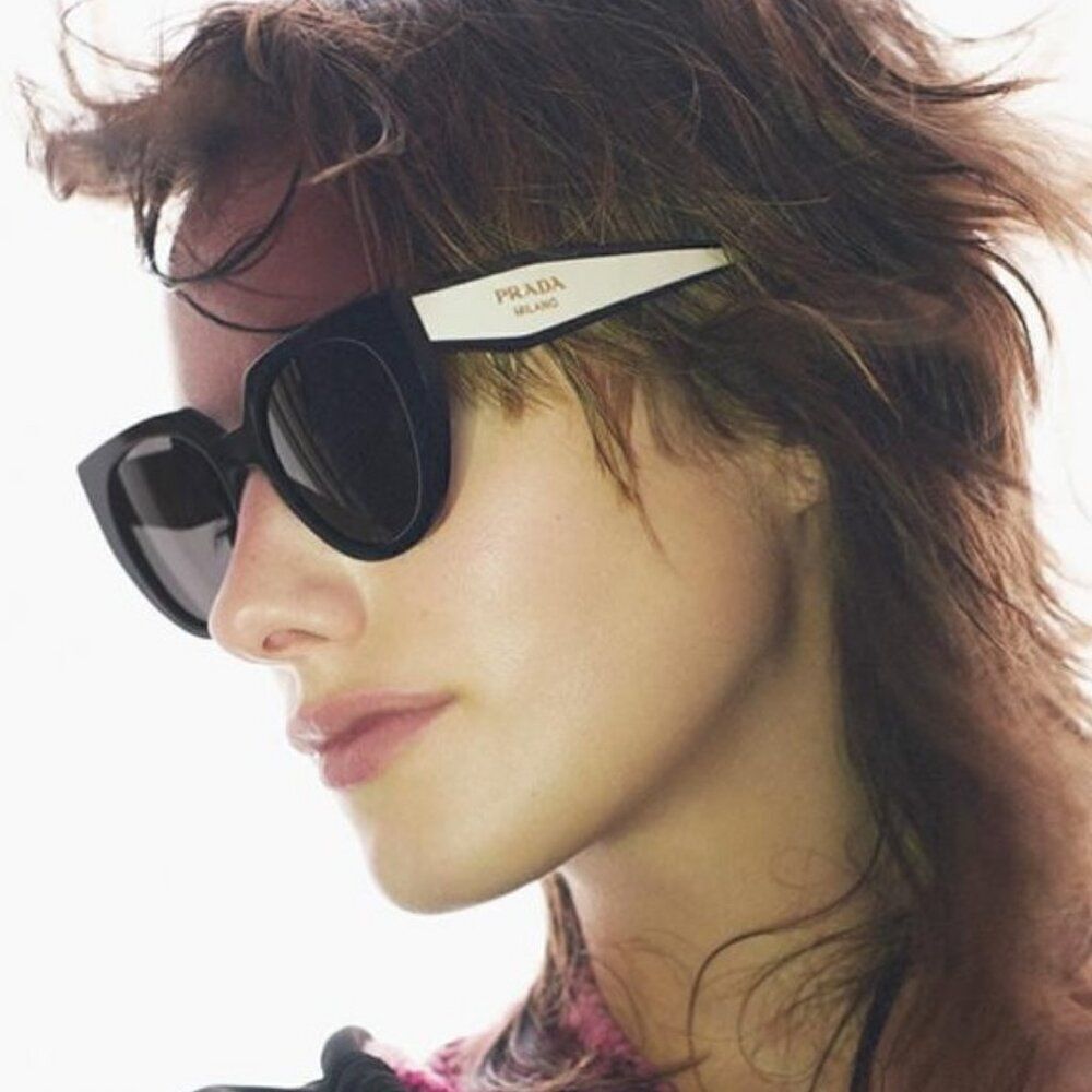 NEW Prada PR14WS 09Q-5S0 Black Talc Gray Cat Eye Oversized Women Sunglasses